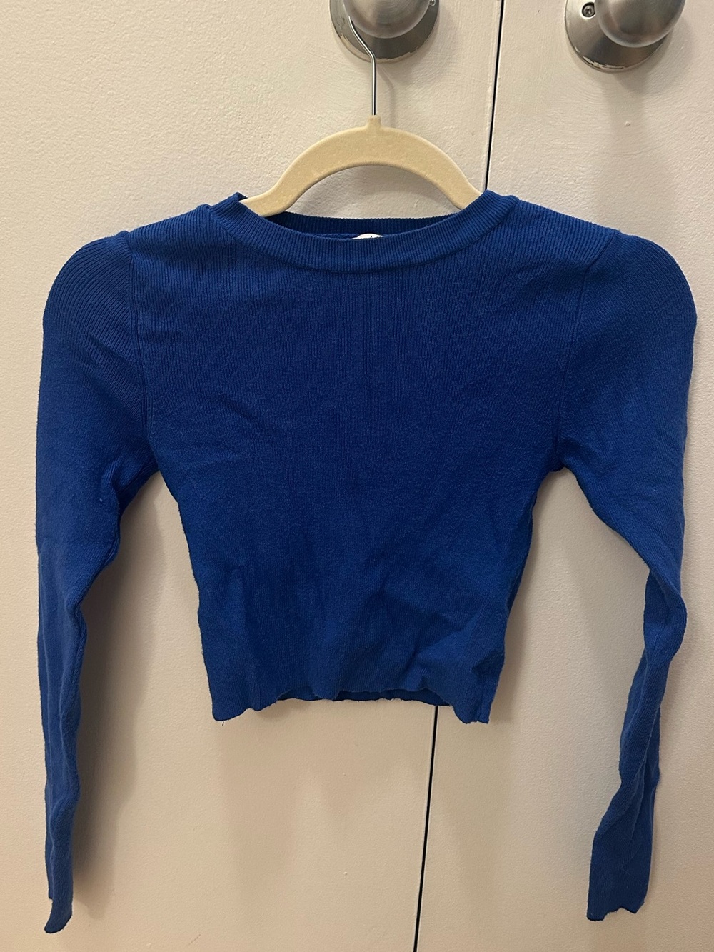 Subdued Blue Long-Sleeve Cropped Sweater
